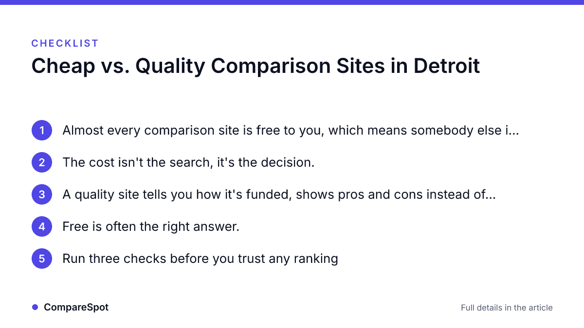 Checklist: Cheap vs. Quality Comparison Sites in Detroit